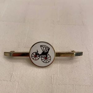 Creation House Vintage Gold Horse Carriage Equestrian Bar Tie Scarf Pin Brooch
